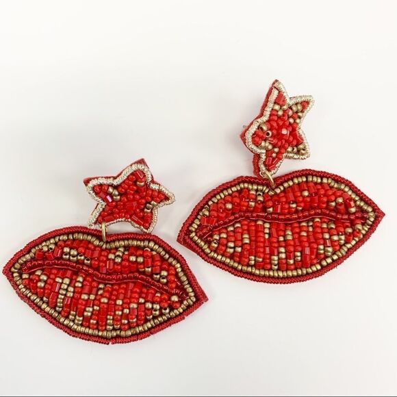 Boho Beaded Lip Star Statement Drop Earrings - Picture 1 of 5